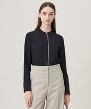 【オンワード】 ICB L（大きいサイズ）>トップス 【UVケア・速乾・洗える】BackSatinAmunzen バンドカラーブラウス ブラック L レディース