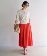 【オンワード】 UNFILO>スカート 【洗える】リネンレーヨン セミフレアスカート オレンジ L レディース