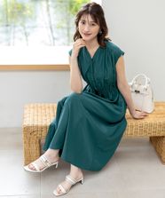 【オンワード】 any SiS S（小さいサイズ）>ワンピース 【洗える】フロントボタンギャザー ワンピース ダークグリーン 0 レディース