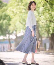 【オンワード】 any SiS>ワンピース 【2SET】シャツワンピ × ニット セット ブルーストライプ×シルバー 3 レディース