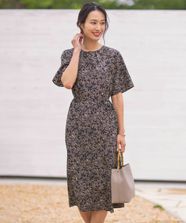 【オンワード】 J.PRESS LADIES>ワンピース 【洗える】ボタニカルプリント ワンピース カーキ 9 レディース
