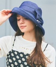 【オンワード】 TOCCA>帽子 【UV99.9%以上カット・吸水速乾・抗菌防臭・洗える・サイズ調整可】BIG RIBBON WIDE DENIM HAT 帽子 ネイビー F レディース