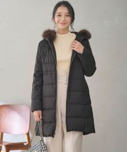 【オンワード】 any SiS S（小さいサイズ）>ジャケット/アウター 【撥水・洗える】リッチファーフードロング ダウン ブラック 0 レディース