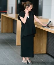 【オンワード】 UNFILO>スカート 【洗える/軽量】ミラノリブニットスカート ブラック M レディース