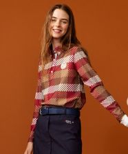 【オンワード】 23区GOLF>トップス 【WOMEN】【吸水速乾・UVケア】 チェック柄プリント 長袖シャツ ワイン 1 レディース