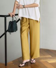 【オンワード】 ICB>パンツ 【人気のため新色追加・接触冷感・洗える】 ワッシャーツイル ワイドストレートパンツ マスタード 6 レディース