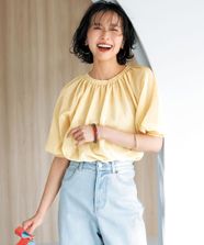 【オンワード】 UNFILO>トップス 【洗える】シアーギャザーニット クリーム S レディース