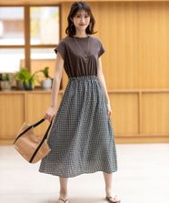 【オンワード】 any SiS>ワンピース 【洗える】チェックドッキング ワンピース ブラウン 2 レディース