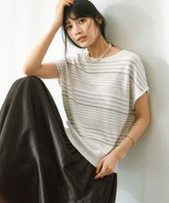 【オンワード】 23区>トップス 【洗える】コットンアセテート バックボタン ニット ベージュボーダー 38 レディース