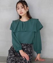 【オンワード】 any SiS>トップス 【洗える】スクエアラッフルカラー ブラウス ディープグリーン 2 レディース