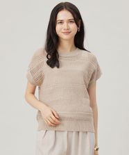 【オンワード】 自由区 L（大きいサイズ）>トップス 【洗える】レーシーリネンコットン ニット ベージュ 44 レディース