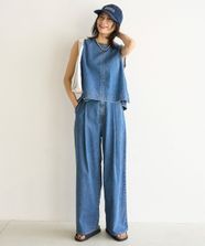 【オンワード】 UNFILO>パンツ 【UVカット/遮熱】UNFILO DENIM LIGHT タックワイドパンツ ブルー XS レディース