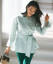 【オンワード】 23区 L（大きいサイズ）>トップス 【Oggi4月号掲載/杏さん着用】CANCLINI スキッパーベルト付き ブラウス ミントストライプ 46 レディース