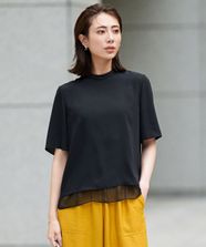 【オンワード】 ICB L（大きいサイズ）>トップス 【UVケア・洗える】BackSatinAmunzen シフォンコンビブラウス ブラック×ブラック L レディース