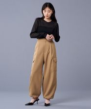 【オンワード】 uncrave>パンツ 【防シワ・洗濯機洗い可】ドライタッチツイル カーゴ パンツ（uncrave STANDARD） キャメル 2 レディース