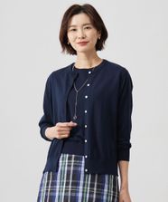 【オンワード】 J.PRESS LADIES S（小さいサイズ）>トップス 【洗える】BASIC HT COTTON クルーネック カーディガン ネイビー S レディース