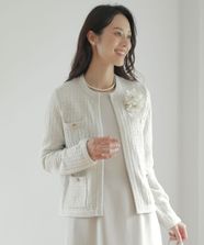 【オンワード】 J.PRESS LADIES S（小さいサイズ）>ジャケット/アウター TWEED ニット ジャケット ライトグレー S レディース