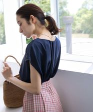 【オンワード】 組曲>トップス 【洗える】シルケットポンチ ラウンドネックカットソー ネイビー 2 レディース