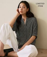 【オンワード】 ICB>トップス 【人気のため新色追加・WEB限定・接触冷感・UVケア・速乾・洗える】BackSatinAmunzen 5分袖キーネックブラウス ブラック柄 M レディース