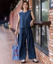 【オンワード】 UNFILO>パンツ 【UVカット/遮熱】UNFILO DENIM LIGHT タックワイドパンツ ミディアムインディゴ XS レディース