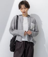 【オンワード】 23区>トップス 【洗える】LIBECO クロップド シャツ ダークブラウンストライプ 38 レディース