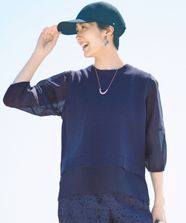 【オンワード】 自由区 S（小さいサイズ）>トップス 【カタログ掲載・洗える】ハイツイストコットンアセテートプルオーバー ニット インディゴブルー 32 レディース