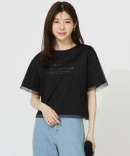 【オンワード】 any SiS>トップス 【洗える】シアーチュールロゴ Tシャツ ブラック 2 レディース