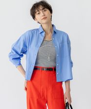 【オンワード】 23区 L（大きいサイズ）>トップス 【洗える】CANCLINI クロップド テントライン シャツ サックス 44 レディース