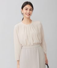 【オンワード】 自由区 L（大きいサイズ）>トップス 【洗える】バックサテンアムンゼンストライプ ブラウス ベージュ×オフストライプ 44 レディース