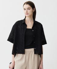 【オンワード】 ICB L（大きいサイズ）>トップス 【洗える】ゼブラシアーJQ クロップドシャツ ブラック 42 レディース