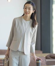 【オンワード】 J.PRESS LADIES>ジャケット/アウター 【セットアップ対応・洗える・UVケア・速乾】 OXIJEWELストレッチ ノーカラー ジャケット ベージュ 11 レディース