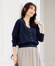 【オンワード】 J.PRESS LADIES>トップス 【洗える】 Co/Peライト Vネック ショート カーディガン ネイビー L レディース