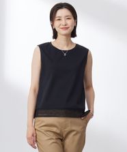 【オンワード】 J.PRESS LADIES S（小さいサイズ）>トップス 【洗える】ノースリーブスムースジャージー レース カットソー ネイビー S レディース
