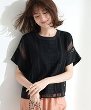 【オンワード】 自由区 L（大きいサイズ）>トップス 【カタログ掲載・洗える】レースエッジ Tシャツ & タンクトップセット トップス [新色]ブラック 44 レディース