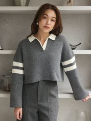 【fifth/フィフス】ライン入り衿付きスキッパーニット