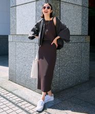 【オンワード】 UNFILO>スカート 【接触冷感/UVカット】スゴ機能美ニット Iラインスカート ブラウン L レディース