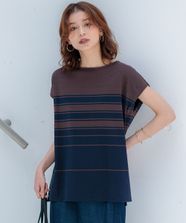 【オンワード】 23区 S（小さいサイズ）>トップス 【洗える】ランダムボーダー フレンチスリーブ カットソー ブラウン×ネイビーボーダー 32 レディース