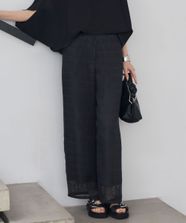 【オンワード】 ICB>パンツ 【先行予約】スクエアチェックレノクロス ワイドストレートパンツ ブラック 0 レディース