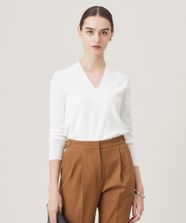 【オンワード】 ICB>トップス 【洗える】 シンセティックフルニードル Vネックプルオーバー オフホワイト XS レディース