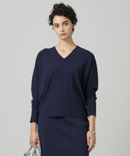 【オンワード】 ICB L（大きいサイズ）>トップス 【洗える】 クロスコンビ Vネックプルオーバー ネイビー L レディース