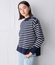 【オンワード】 UNFILO>トップス 肩釦ハイネックニット ネイビー×オフ S レディース