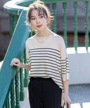 【オンワード】 any SiS>トップス 【接触冷感・UVカット・洗える】ビューティクールボートネック プルオーバー ライトベージュ×ブラック 2 レディース