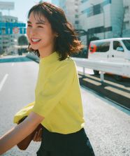 【オンワード】 23区 L（大きいサイズ）>トップス 【Oggi5月号掲載/洗える】プレミアムビオコットン 半袖 ニット イエロー 46 レディース