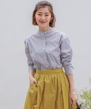 【オンワード】 23区>トップス 【洗える】CANCLINI バンドカラー シャツ ダークブラウンストライプ 40 レディース