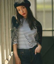 【オンワード】 23区 L（大きいサイズ）>トップス 【杏さん着用/洗える】Armor-lux スムース ボーダー カットソー オフ×スチールグレーボーダー 44 レディース