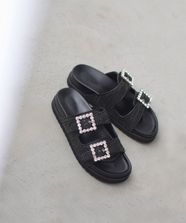 【オンワード】 組曲>シューズ バックルプラットフォームサンダル ブラック M(23.0~23.5cm) レディース