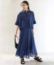 【オンワード】 UNFILO L（大きいサイズ）>スカート 【洗える】ライトシアー フレアスカート ダークブルー XL レディース
