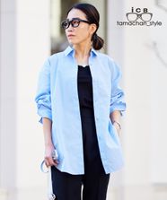【オンワード】 ICB>トップス 【ICB×tamachan_style コラボ】 スタイルアップ ビッグシャツ サックスブルー 4 レディース