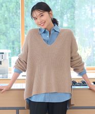 【オンワード】 any FAM>トップス 【洗濯機可】ウールブレンドバルキーニット Vネック モカ F レディース
