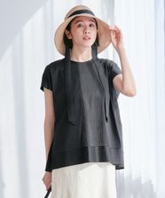 【オンワード】 自由区>トップス 【XSサイズ～/洗える】ストレッチシャーティング フレンチスリーブブラウス ブラック 32 レディース